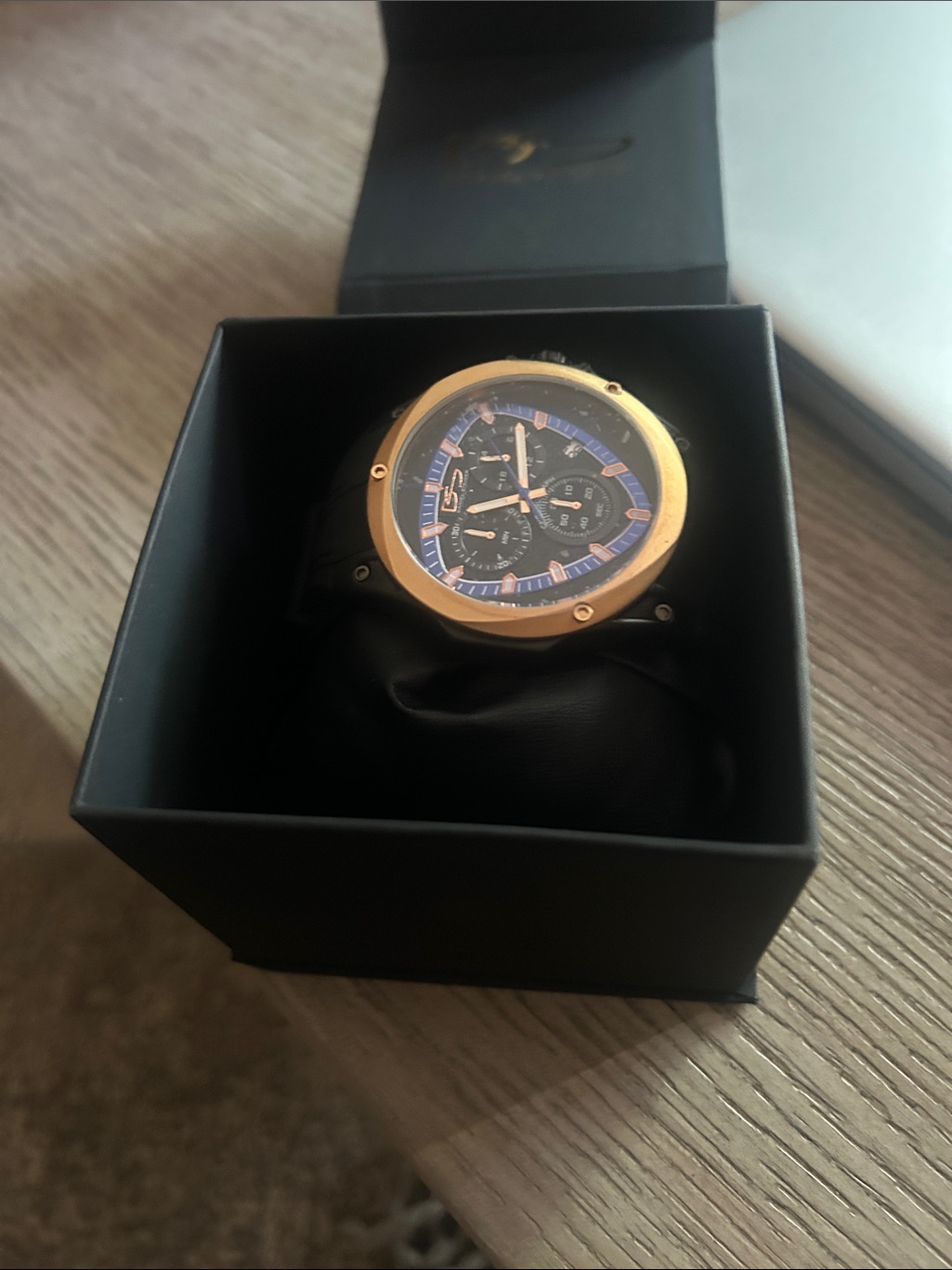 Mens GoldTone Chronograph Watch  Black Dial
